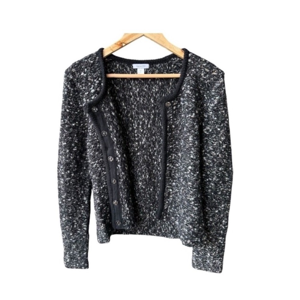 Garnet Hill Sweater Cardigan Mohair Wool Blend Marled Black Grey Snap Size Small